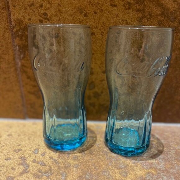 Vintage Coca Cola Blue Tinted Glasses 16 oz 6" Tall set of 2 - Picture 1 of 3